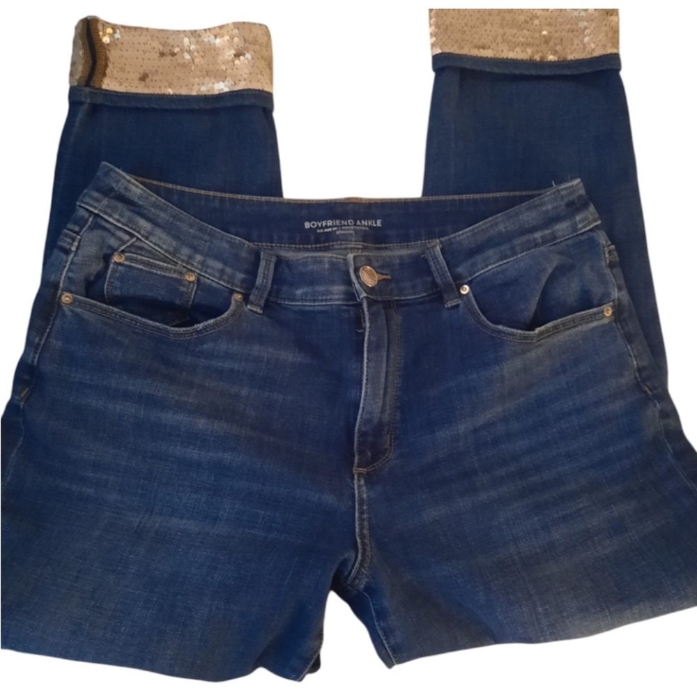 Chico Boyfriend Ankle sequin cuff jeans.